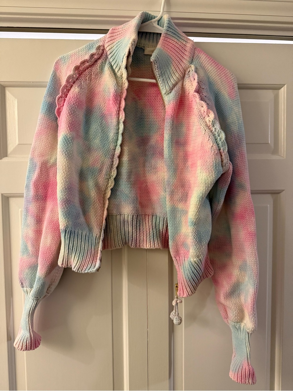 Love Shack Fancy Pastel Tie-Dye Zip Cardigan Sweater - Pink, Blue, Mint